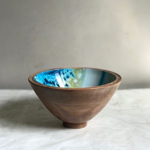 Bol à mélanger en résine émaillé doré imprimé, personnalisé, en bois de manga massif avec cuillère pour salade de Fruits, avec Set de serveurs - Product Image 5