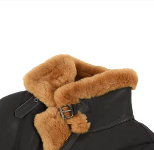 Veste d'hiver Sherpa surdimensionnée doublée cuir fausse fourrure grande taille chaude veste pull up en cuir de vachette - Product Image 4