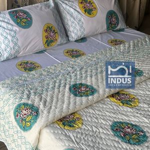 Algodón suave amarillo impreso mano bloque estampado Boho Jaipuri Rajai doble colcha edredón - Product Image 2