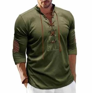 Camisas jacobitas antiarrugas ecológicas para hombre, camisa escocesa de manga larga de lino con cordones, escocesa jacobita Ghillie - Product Image 3