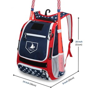 Mochila de malla de nailon resistente al agua para béisbol y sóftbol con logotipo personalizado para niños y adultos (colores rojo/azul/blanco) - Product Image 1