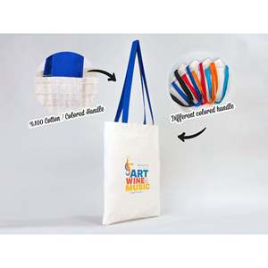 Cotton Tote <b>Bag</b> 14x16 with Saks Blue Handles <b>Reusable</b> Eco-Friendly for Foods Advertising Gifts Heat Transfer Printing Recyclable - Product Image 5