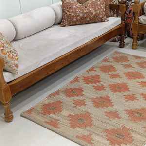 Alfombra de Yute 100% Natural Hecha a Mano con Patrón Oushak de 3x5 Pies. Antideslizante y Apta para Mascotas, Estilo Moderno para Decoración de Sala de Estar o Oración - Product Image 1