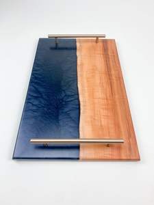 Solid Walnut Wood Ocean Blue Epoxy Resin Serving Tray Rose Gold Metal Handles Handmade Charcuterie Board <b>Kitchen</b> Dining Platters - Product Image 5