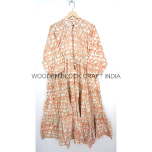 Vestido Maxi de Algodón Natural Lavable Hecho a Mano para Mujer, Cuello en V, Manga Larga, Botones, Estampado de Leones y Bosques, Estilo Bohemio Vintage - Product Image 5