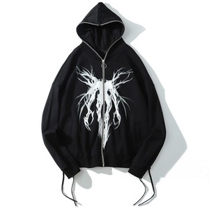 Mens Blinged Hoodi Transfer Streetwear Hombres Full Zip Up Hoodie Rhinestone - Product Image 1