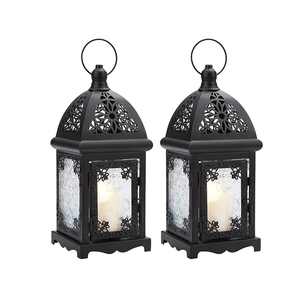 Linterna de vela marroquí colgante de Metal con acabado antiguo para linterna decorativa de boda con linterna de vidrio de color para decoración del hogar - Product Image 1