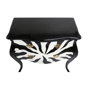 Commode à deux tiroirs en bois massif de style français, imprimé zèbre noir et blanc, pour ensemble de meubles de chambre antique et hôtel - Product Image 3