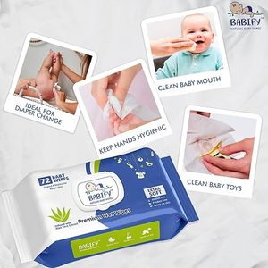 Lingettes pour bébé BabiFy Extra Douces Premium, paquet de 3, 216 lingettes, lingettes en papier pour le soin de la peau des enfants, sans paraben ni rush, avec de l'aloe vera - Product Image 3