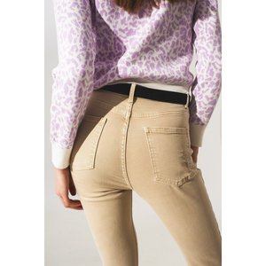 Jeans de Mezclilla Ajustados de Cintura Alta en Color Beige Claro para Mujer, Transpirables, Lavables, Estilo Vintage, con Decoración de Agujeros, Talla XL - Product Image 2