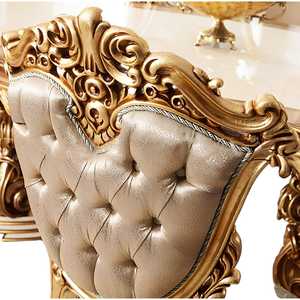 Juego de Comedor de Lujo Europeo de Mediados de Siglo, Moderno, de 5 Piezas, Madera de Caoba Hecha a Mano con Tallados Dorados, Muebles para el Hogar, Hotel o Entrada - Product Image 5