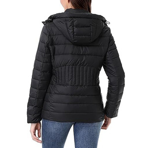 Women's Knitted Hooded Quilted Jacket Polyester Wadding Black Winter Coat Full Sleeve <b>Zipper</b> Closure Solid Color Regular Fit - Product Image 3