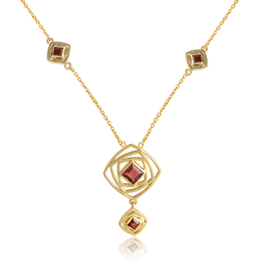 Red Garnet Gemstone Necklace Wholesale Maze Illusion Design Gold Plated 925 Silver Pendant Necklace Jewelry - Product Image 3