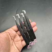 Pince à épiler pour extensions de cils en acier inoxydable noir mat avec logo personnalisé, testée à la main, poignée diamantée avec motif cœur