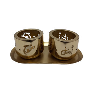 Ensemble de 2 plateaux ronds en métal de meilleure conception avec quatre bols de taille moyenne finition dorée personnalisée en vrac - Product Image 1