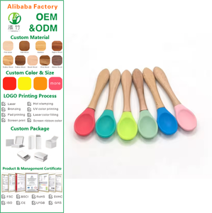 Cuillères en <span class=keywords><strong>silicone</strong></span> écologiques en bambou naturel pour la première étape de l'alimentation du bébé - Product Image 1