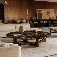Mesa de Centro Redonda Moderna de Alta Gama, Mármol Rojo Natural para Muebles de Hogar, para Sala de Estar o Dormitorio