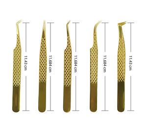 Ensemble d'outils professionnels japonais en acier inoxydable Pince à épiler d'extension de cils en or 5 pièces avec pointe pointue durable - Product Image 3