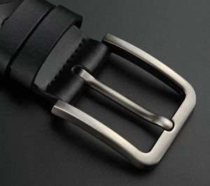 Cinturón Casual de Cuero Genuino para Hombre NWK INDUSTRY, Color Negro Sólido, Hebilla de Pin Rectangular Plateada, Duradero, 1.8cm x 105cm - Product Image 2
