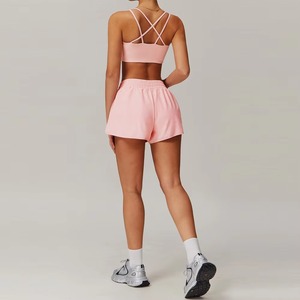 Soutien-gorge de yoga sans couture respirant pour femmes hauts et shorts vêtements de sport motif solide 2 pièces Gym Fitness ensembles de vêtements d'entraînement - Product Image 1