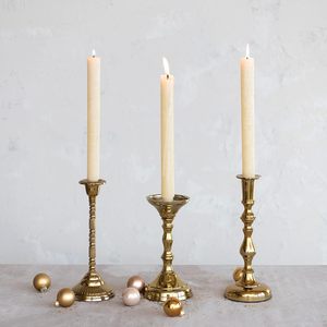 <b>Candle</b> Holder Metal Embossed Aluminum <b>Taper</b> Holder Gold for Diwali Items with Base of Bowl Diwali Gift Items - Product Image 6