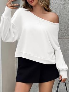 Ropa de mujer Ropa de invierno Jersey Hombro de alta calidad Fuera del regular Manga larga Sudaderas blancas Algodón Fleece Sudaderas - Product Image 3