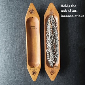 Porte-bâton d'encens en bois en forme de bateau fabriqué à la main | Plateau attrape-cendres minimaliste pour la méditation, le parfum d'intérieur et la décoration de yoga - Product Image 3