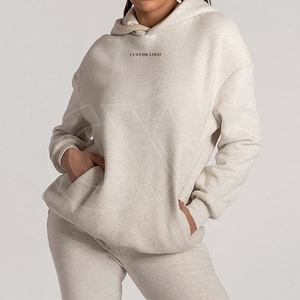 Sudaderas con capucha con logotipo personalizado para mujer, Jersey holgado con bordado liso, sudaderas de algodón 100%, sudaderas con capucha extragrandes para mujer - Product Image 3