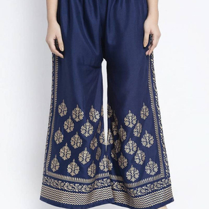 กางเกงพาลาซโซสำหรับผู้หญิงลายลูกไม้สีฟ้าเสื้อผ้าลำลอง - Product Image 1