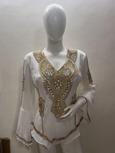 Style élégant nouveau 2025 femmes à manches longues haut à paillettes haute rue brodé à la main Vintage Georgette Blouse fête porter - Product Image 2