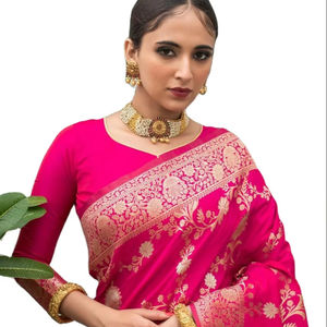 Ropa India para Fiestas Nocturnas, Lehenga Sari de Seda Banarasi Katan Suave con Encaje de Rayón y Adornos Latkan, Bordado a Juego para Novias - Product Image 1