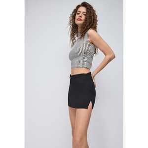 Casual <b>Mini</b> <b>Skirt</b> with Side Slit Belt Empire Waistline Straight and Wrap Styles Made of Spandex <b>Leather</b> and Cotton Size XS - Product Image 3