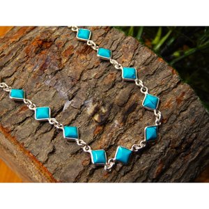 Pulsera de plata esterlina 925 turquesa, pulsera de boda con cuentas finas minimalistas, regalo para ella en azul - Product Image 2