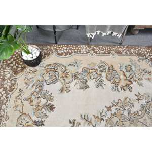 Handmade Vintage <b>Turkish</b> Rug 5.6x9.7 ft Classic Beige Brown Faux Rabbit Fur Area <b>Carpet</b> for Living Room Decor - Product Image 2