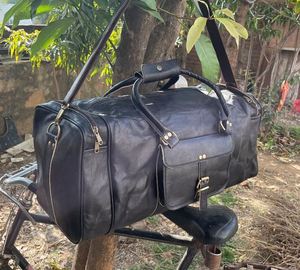 "Custom Logo Black Leather <b>Travel</b> Gym Duffle <b>Bag</b>-Large <b>Foldable</b> Personalized" - Product Image 3