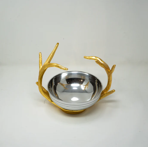 Dernier bol en aluminium doré et argenté bois de cerf décoration de table fruits dessert fruits secs bols de service maison cuisine table à manger - Product Image 1