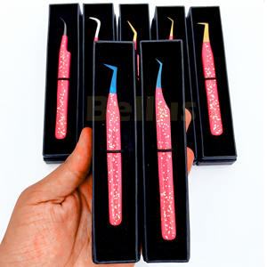 Todos los tipos de pinzas de extensión de pestañas con agarre de fibra Acero inoxidable Etiqueta privada Recubierto de Rosa Puntas curvas 45 90 grados Puntas - Product Image 3