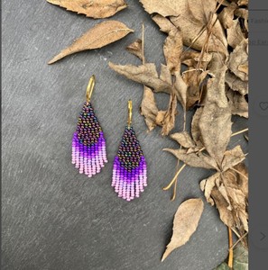 Luxury Quality <b>Navy</b> Purple pink Ombre Earrings - Small Beaded Earrings Beaded Tassel Earrings - Product Image 2