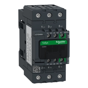 Contattore Schneider Electric LC1D40AEHE TeSys D 3P 40A AC-3 fino a 440V, Bobina 48-130V AC/DC, Avviatori di Motore EverLink - Product Image 1