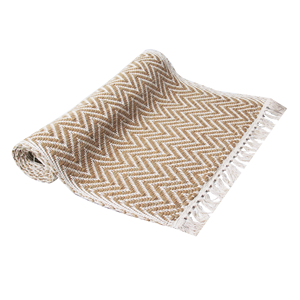 Tapis chinois en jute et coton blanc, tapis de couloir avec motif Chevron grand format, longueur 200 cm - Product Image 1