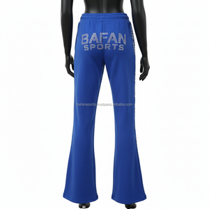 Women Flare Sweat Pant 300 GSM Soft Polyester Royal <b>Blue</b> Rhinestone Pocket Detail Custom Logo Screen Print Women Flare Pants - Product Image 2