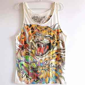 Camiseta sin mangas de moda para hombre, estampado de doble cara, verano suelto blanco con mangas personalizadas de talla grande - Product Image 1