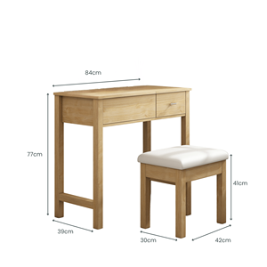 Commode de style scandinave Taranto avec miroir éclairé, tabouret, panneau en bois de pin et métal, coiffeuse pour chambres modernes - Product Image 6