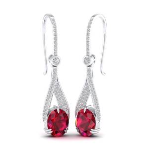 REYES High Quality 14K 18K Solid Gold Moissanite Dangle Drop Earrings Round Cut 5 Carat Red Ruby Gemstone Jewelry For Women - Product Image 5