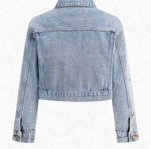 Chaqueta vaquera lavada ecológica transpirable para mujer, al por mayor precio de fábrica, logotipo bordado con relleno de algodón con piedras personalizadas - Product Image 2