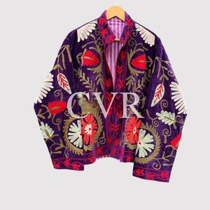 Hand Embroidered Floral Velvet Coat Bohemian Style Full Sleeve Turn-down Collar Casual Outerwear for Women Autumn - Product Image 2
