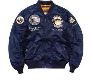 แจ็กเก็ตผู้ชายน้ำหนักเบามีกระเป๋าด้านข้างให้ความอบอุ่นแจ็คเก็ตบอมเบอร์ผ้าซาตินสำหรับทุกเพศพร้อมผ้ากำมะหยี่ปัก - Product Image 1