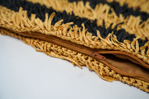 Striped Tassel Raffia Straw Textile <b>Bag</b> Rectangle <b>Black</b> and Mustard Vintage Style Summer Eco-Friendly Travel - Product Image 5