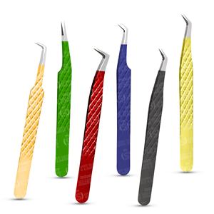 Pinzas para pestañas con agarre de diamante con recubrimiento en polvo verde, azul y negro, pinzas de acero inoxidable de diseño único con etiqueta privada - Product Image 1