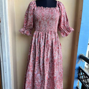 เดรสผ้าคอตตอนสไตล์อินเดียปักลายสไตล์อินเดียเดรสผ้าฝ้าย100% ปกสี่เหลี่ยมสไตล์อินเดีย - Product Image 1